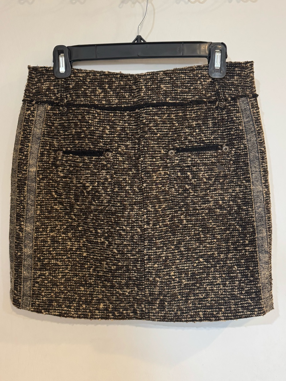 Textured Black and Cream Tweed Mini Skirt